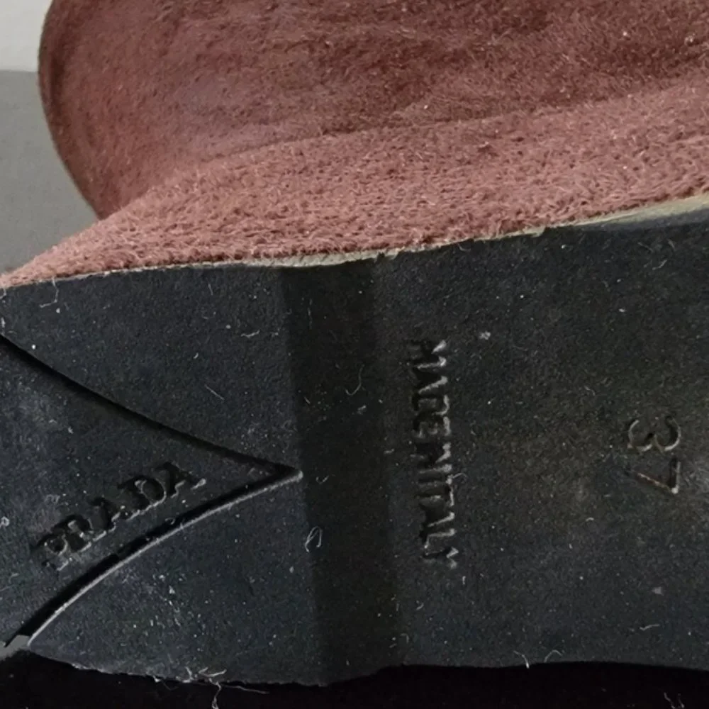 Prada Dark Brown Suede Wedge Sandals Size 37